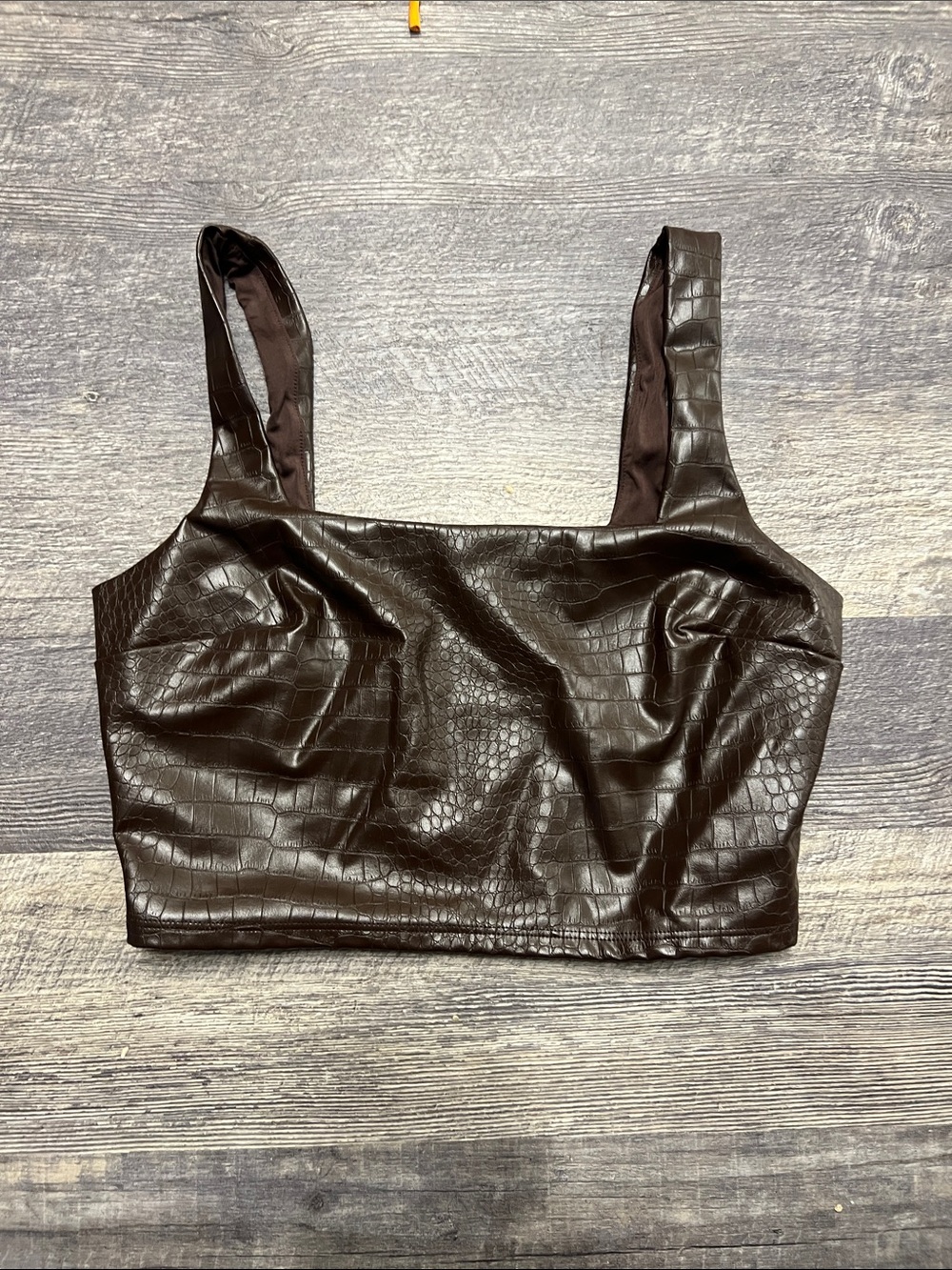 Express Body Contour Dark Brown Faux Croc Crop Tank